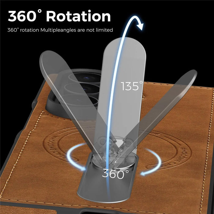 For Samsung Galaxy Z Fold7 5G Magnetic Case Rotating Kickstand Leather Coated PC Phone Cover - Brown - 2