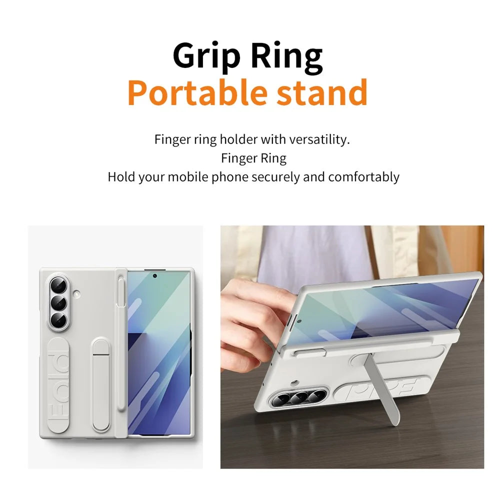 For Samsung Galaxy Z Fold6 5G Case Kickstand Wristband Hard PC Phone Cover with Pen Slot / Stylus - White - 3