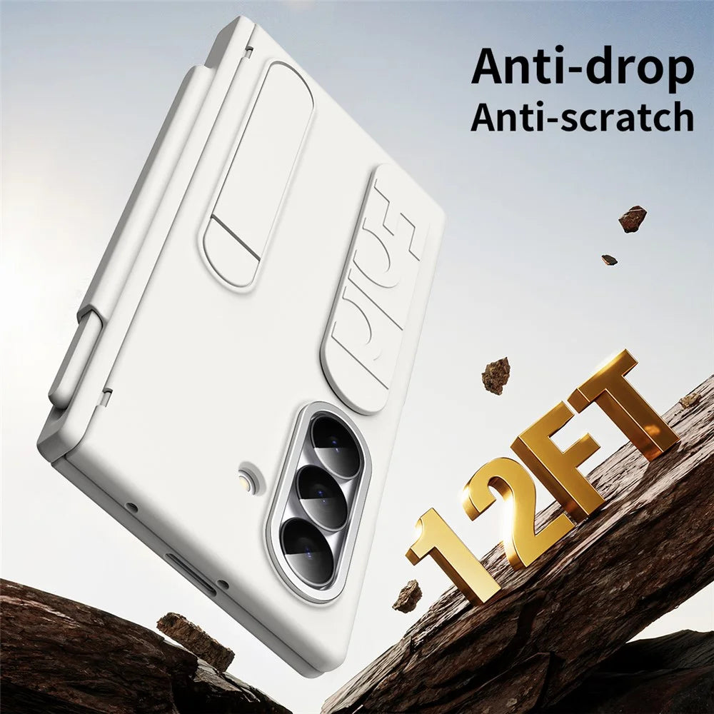 For Samsung Galaxy Z Fold6 5G Case Kickstand Wristband Hard PC Phone Cover with Pen Slot / Stylus - White - 7