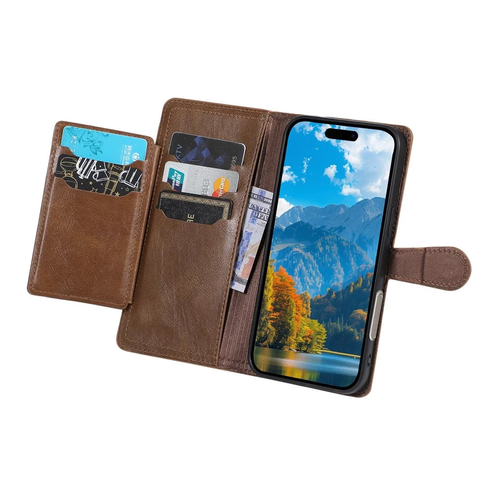 For iPhone 18 Pro Max / 17 Pro Max Case Zipper Flip Leather Phone Cover with Card Holder - Brown - 2