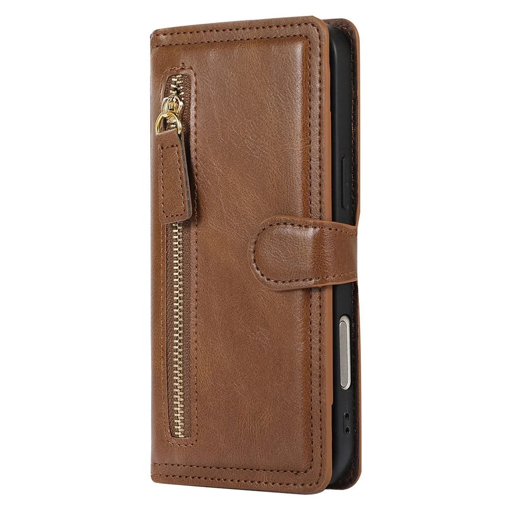 For iPhone 18 Pro Max / 17 Pro Max Case Zipper Flip Leather Phone Cover with Card Holder - Brown - 6