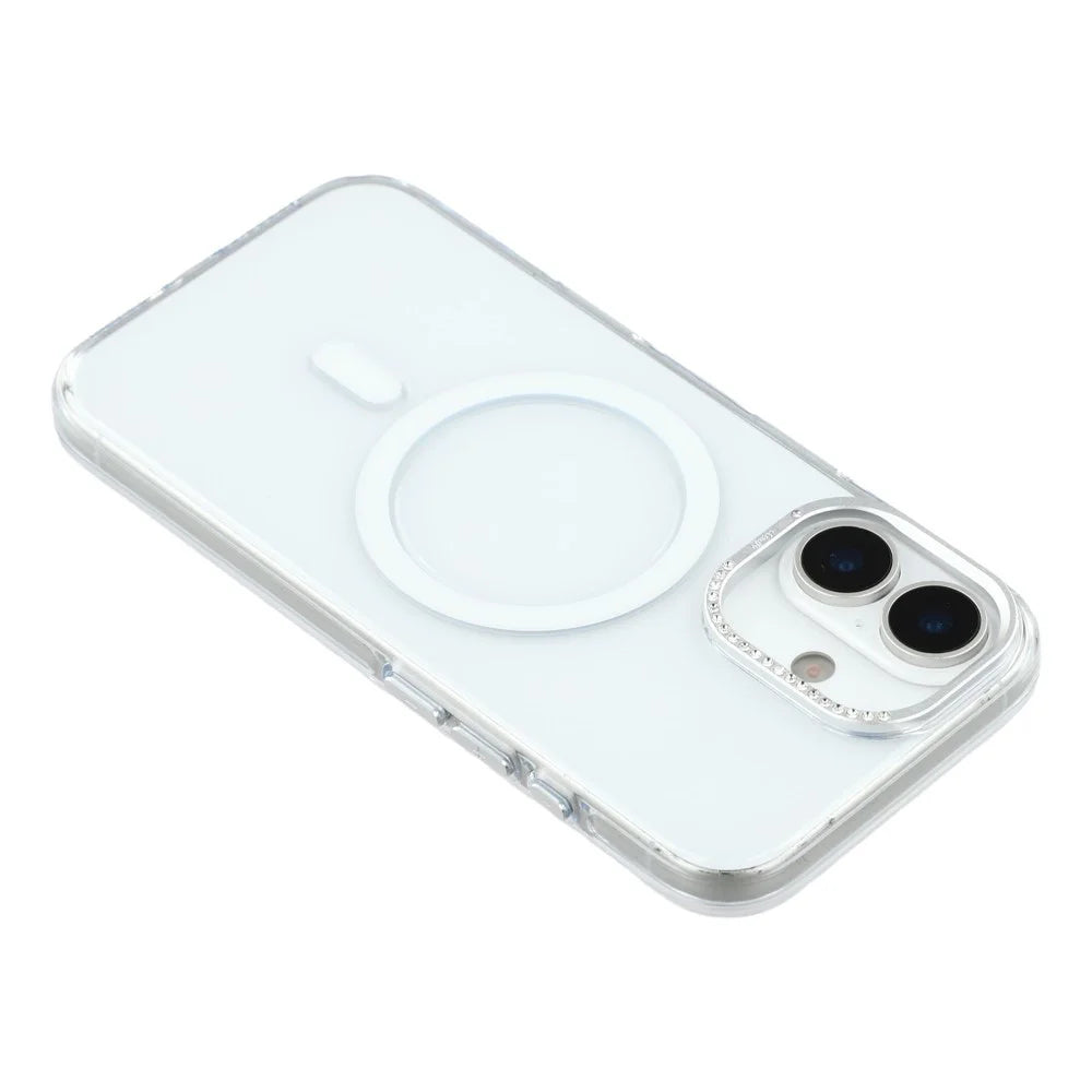 JAUCASE For iPhone 17 Magnetic Case Clear PC Phone Cover with Rhinestone Lens Frame  /  AI Button - 5