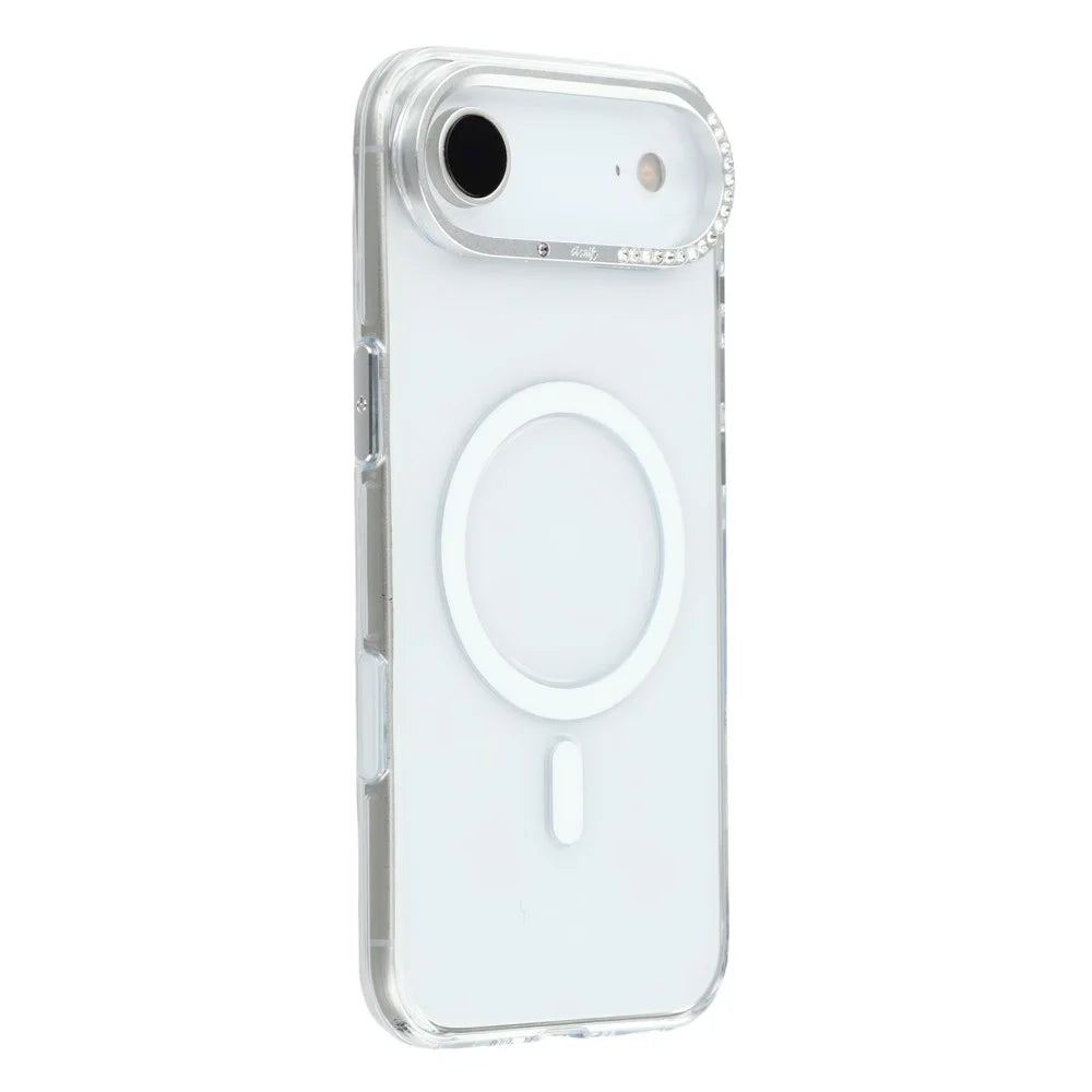 JAUCASE For iPhone Air Magnetic Case Clear PC Phone Cover with Rhinestone Lens Frame  /  AI Button - 1