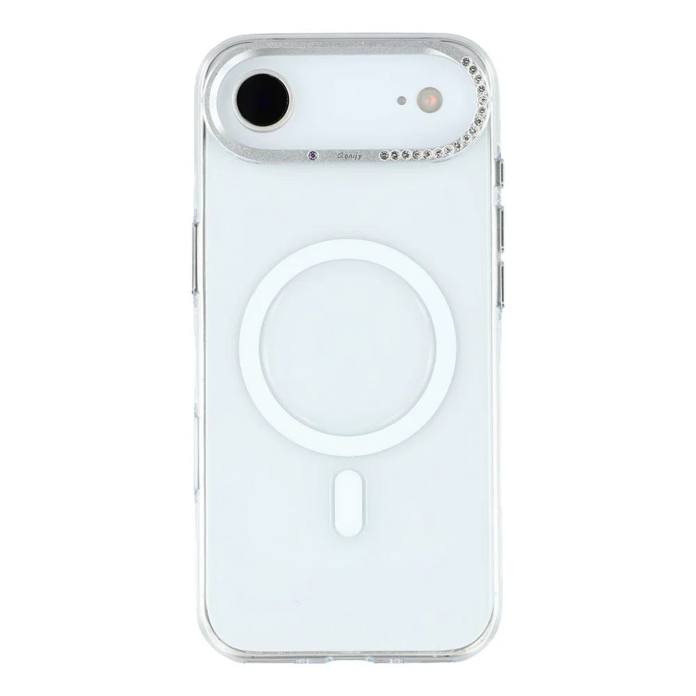 JAUCASE For iPhone Air Magnetic Case Clear PC Phone Cover with Rhinestone Lens Frame  /  AI Button - 3