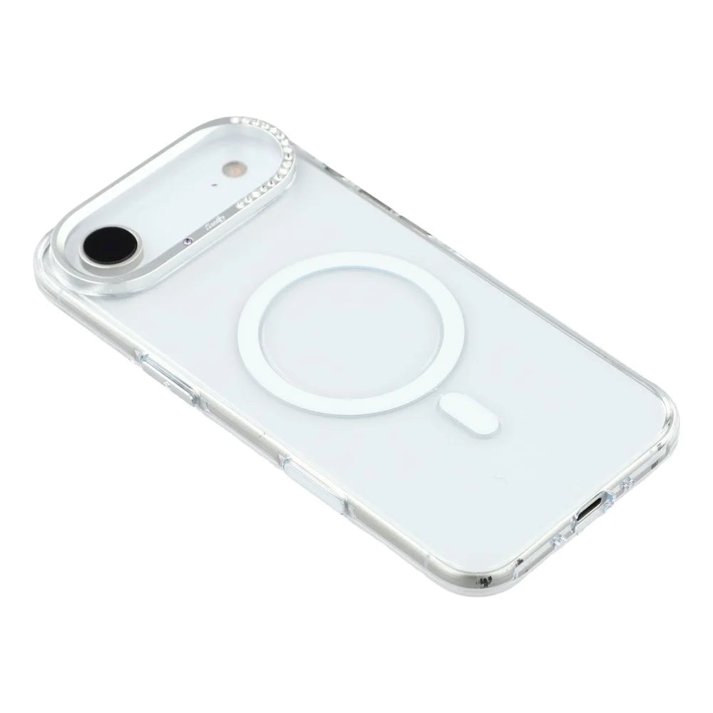 JAUCASE For iPhone Air Magnetic Case Clear PC Phone Cover with Rhinestone Lens Frame  /  AI Button - 4