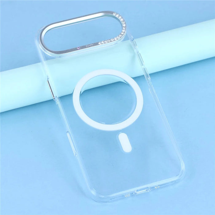 JAUCASE For iPhone Air Magnetic Case Clear PC Phone Cover with Rhinestone Lens Frame  /  AI Button - 6
