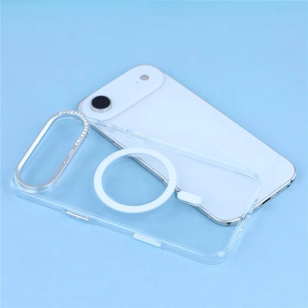 JAUCASE For iPhone Air Magnetic Case Clear PC Phone Cover with Rhinestone Lens Frame  /  AI Button - 7