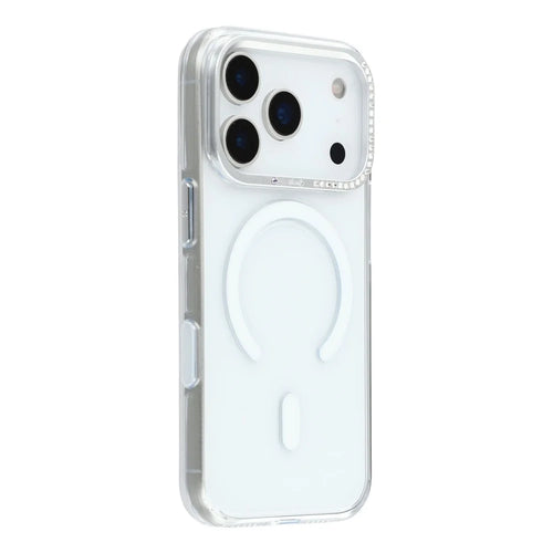 JAUCASE For iPhone 17 Pro Magnetic Case Clear PC Phone Cover with Rhinestone Lens Frame  /  AI Button - 1