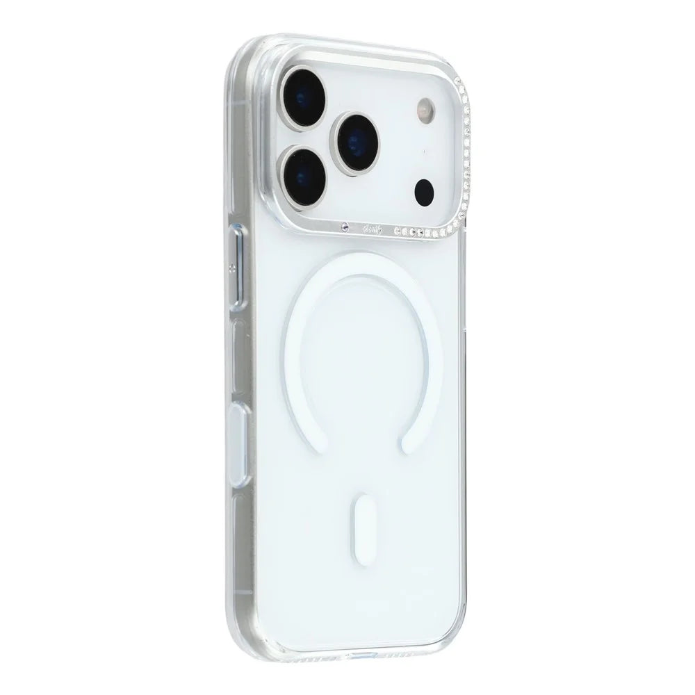 JAUCASE For iPhone 17 Pro Magnetic Case Clear PC Phone Cover with Rhinestone Lens Frame  /  AI Button - 1