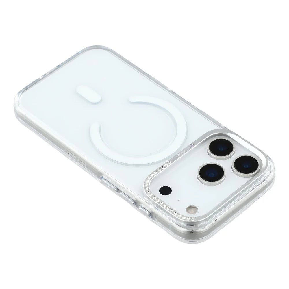 JAUCASE For iPhone 17 Pro Magnetic Case Clear PC Phone Cover with Rhinestone Lens Frame  /  AI Button - 5