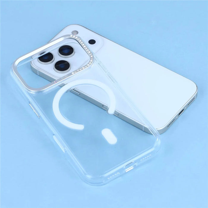 JAUCASE For iPhone 17 Pro Magnetic Case Clear PC Phone Cover with Rhinestone Lens Frame  /  AI Button - 7