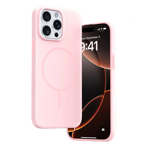 For iPhone 14 Pro Case Compatible with MagSafe Ice-Transparent Liquid Silicone + PC Phone Cover - Pink - 1