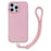 For iPhone 16 Pro Max Case Ice-Transparent Liquid Silicone + PC Phone Cover with Wrist Strap - Pink - 1