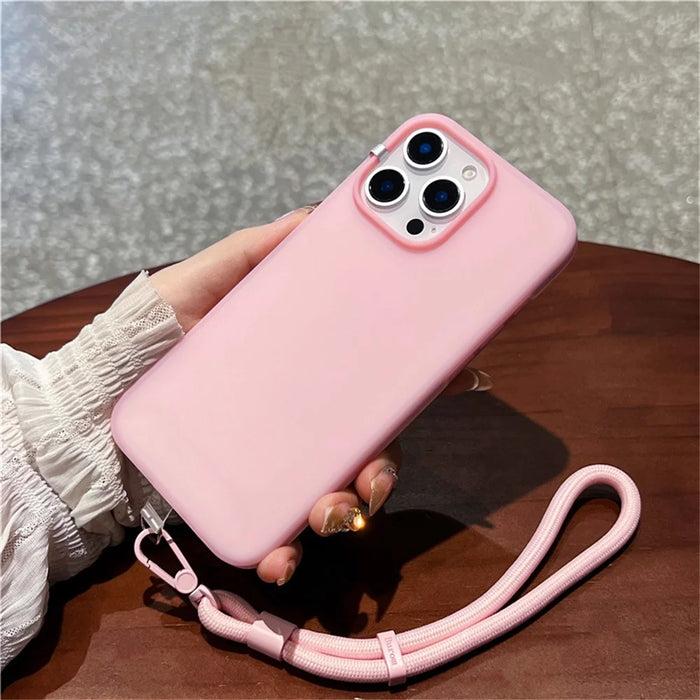 For iPhone 16 Pro Max Case Ice-Transparent Liquid Silicone + PC Phone Cover with Wrist Strap - Pink - 2