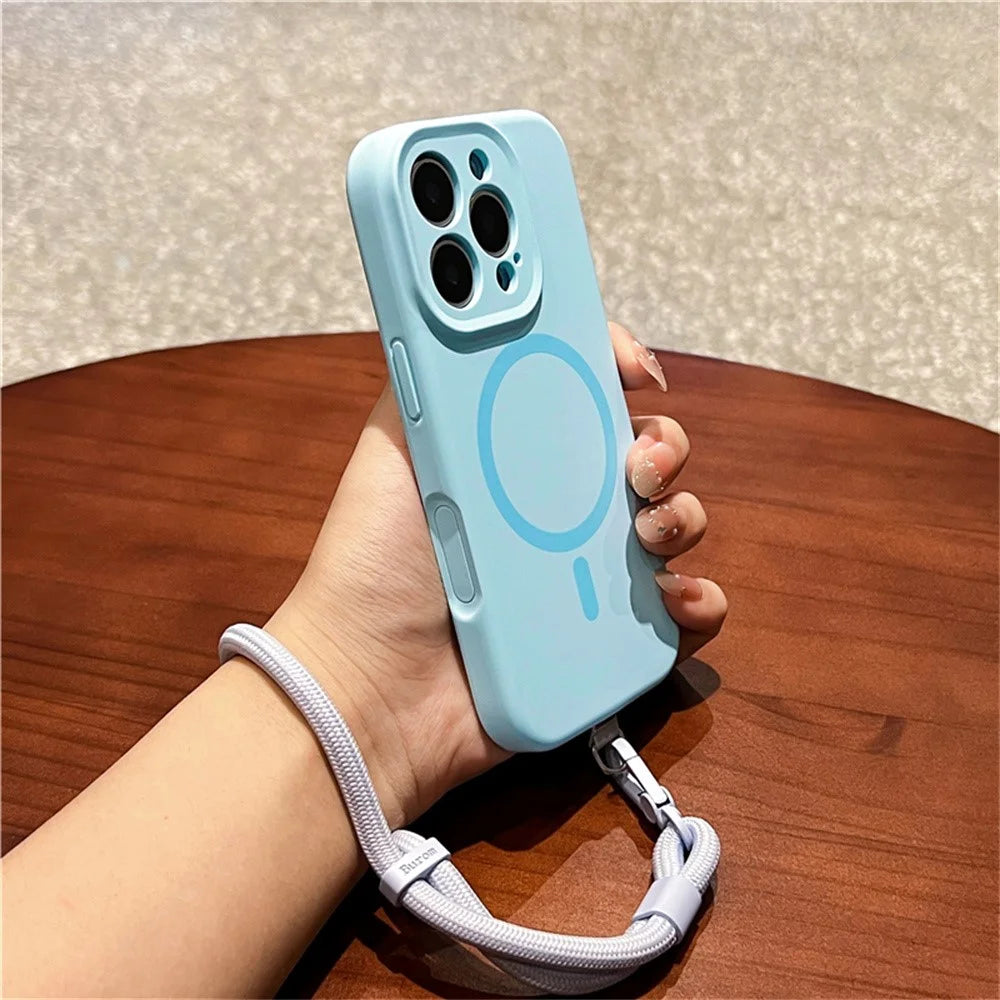 For iPhone 16 Pro Max Case Compatible with MagSafe Precise Cutouts Liquid Silicone + PC Phone Cover with Wrist Strap - Baby Blue - 2
