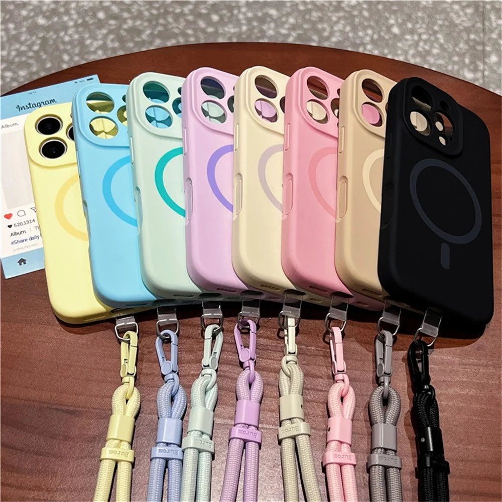 For iPhone 16 Pro Max Case Compatible with MagSafe Precise Cutouts Liquid Silicone + PC Phone Cover with Wrist Strap - Baby Blue - 5