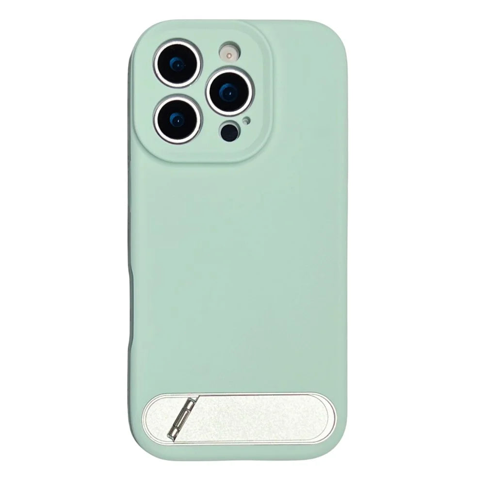 For iPhone 16 Pro Max Case with Kickstand Precise Cutouts Liquid Silicone + PC Phone Cover - Light Green - 1