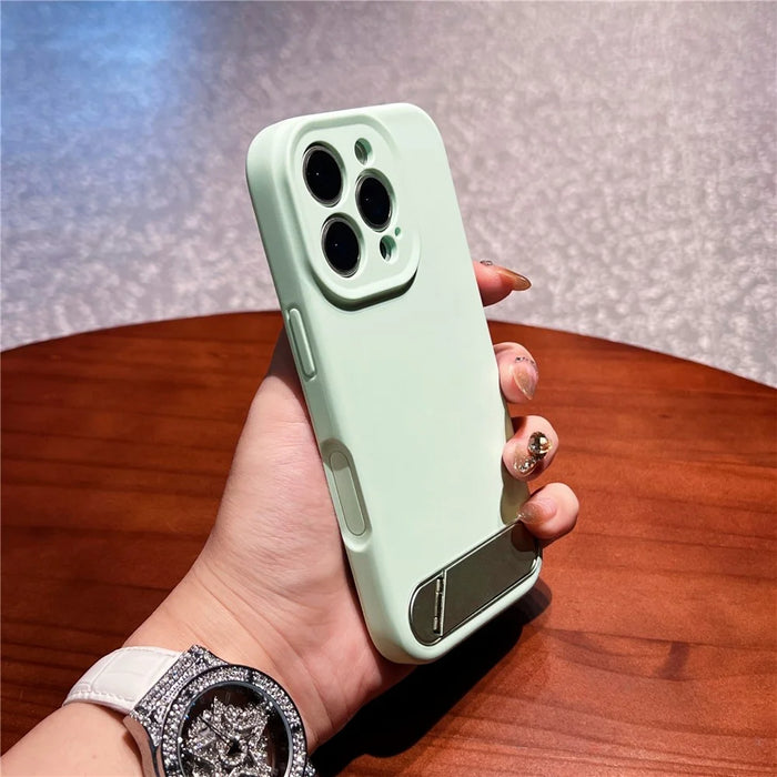 For iPhone 16 Pro Max Case with Kickstand Precise Cutouts Liquid Silicone + PC Phone Cover - Light Green - 2