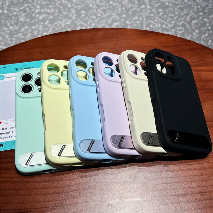 For iPhone 16 Pro Case with Kickstand Precise Cutouts Liquid Silicone + PC Phone Cover - Light Green - 6