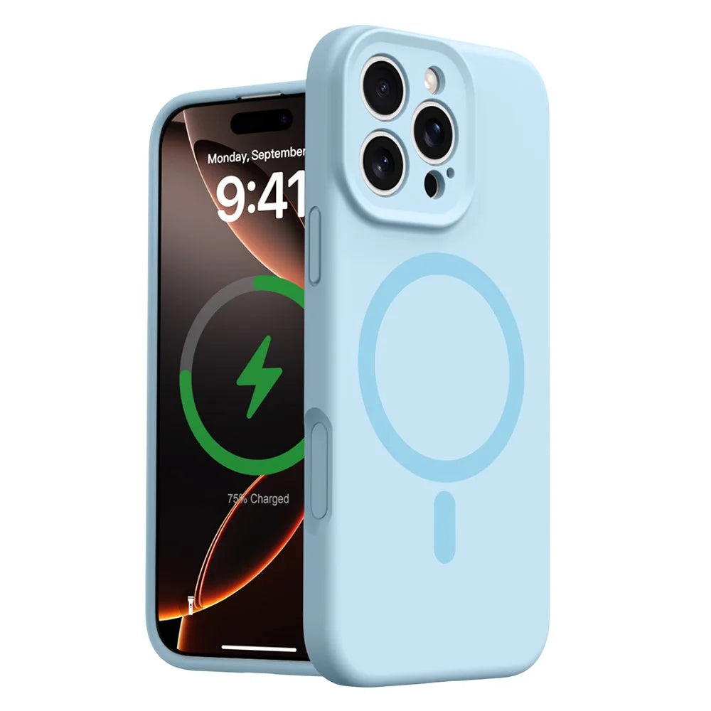 For iPhone 16 Pro Max Case Compatible with MagSafe Precise Cutouts Liquid Silicone + PC Phone Cover - Baby Blue - 1
