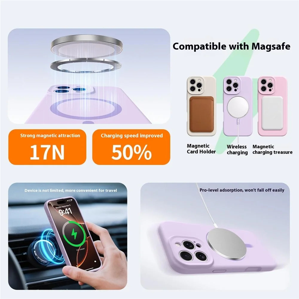 For iPhone 16 Pro Max Case Compatible with MagSafe Precise Cutouts Liquid Silicone + PC Phone Cover - Baby Blue - 7