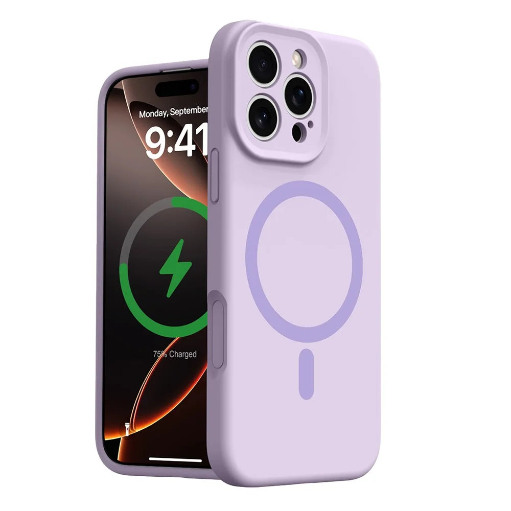 For iPhone 16 Pro Case Compatible with MagSafe Precise Cutouts Liquid Silicone + PC Phone Cover - Light Purple - 1