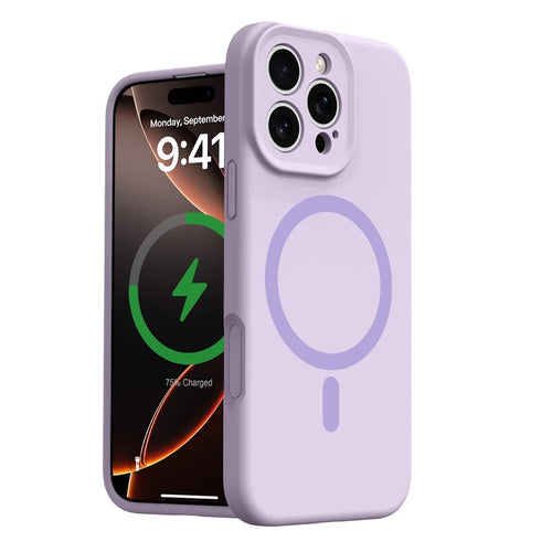 For iPhone 16 Pro Case Compatible with MagSafe Precise Cutouts Liquid Silicone + PC Phone Cover - Light Purple - 1