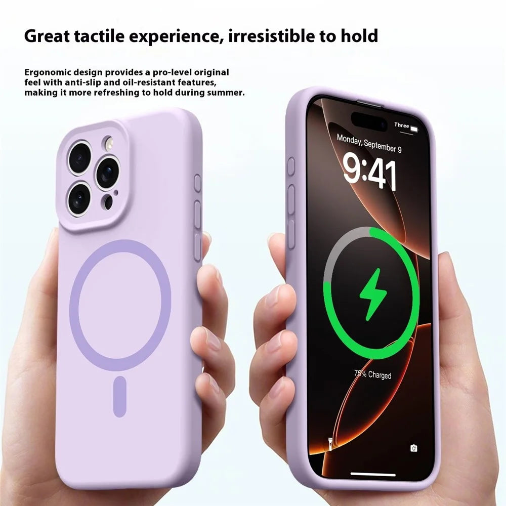 For iPhone 16 Pro Case Compatible with MagSafe Precise Cutouts Liquid Silicone + PC Phone Cover - Light Purple - 6