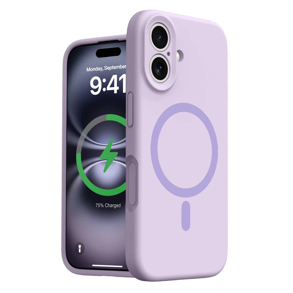 For iPhone 16 Case Compatible with MagSafe Precise Cutouts Liquid Silicone + PC Phone Cover - Light Purple - 1