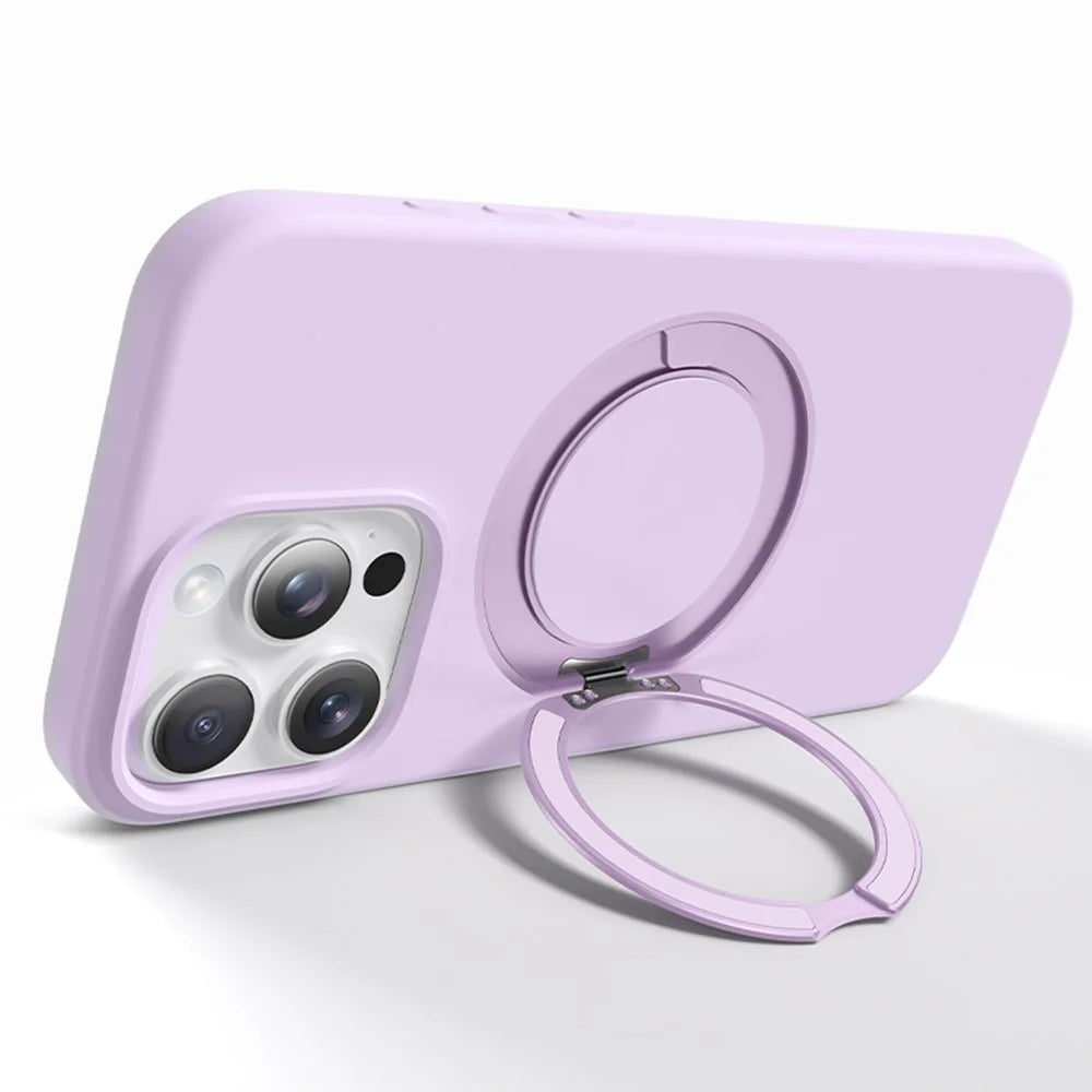 For iPhone 16 Pro Case Rotating Kickstand Liquid Silicone + PC Phone Cover with Camera Touch Control Button - Antique White - 2