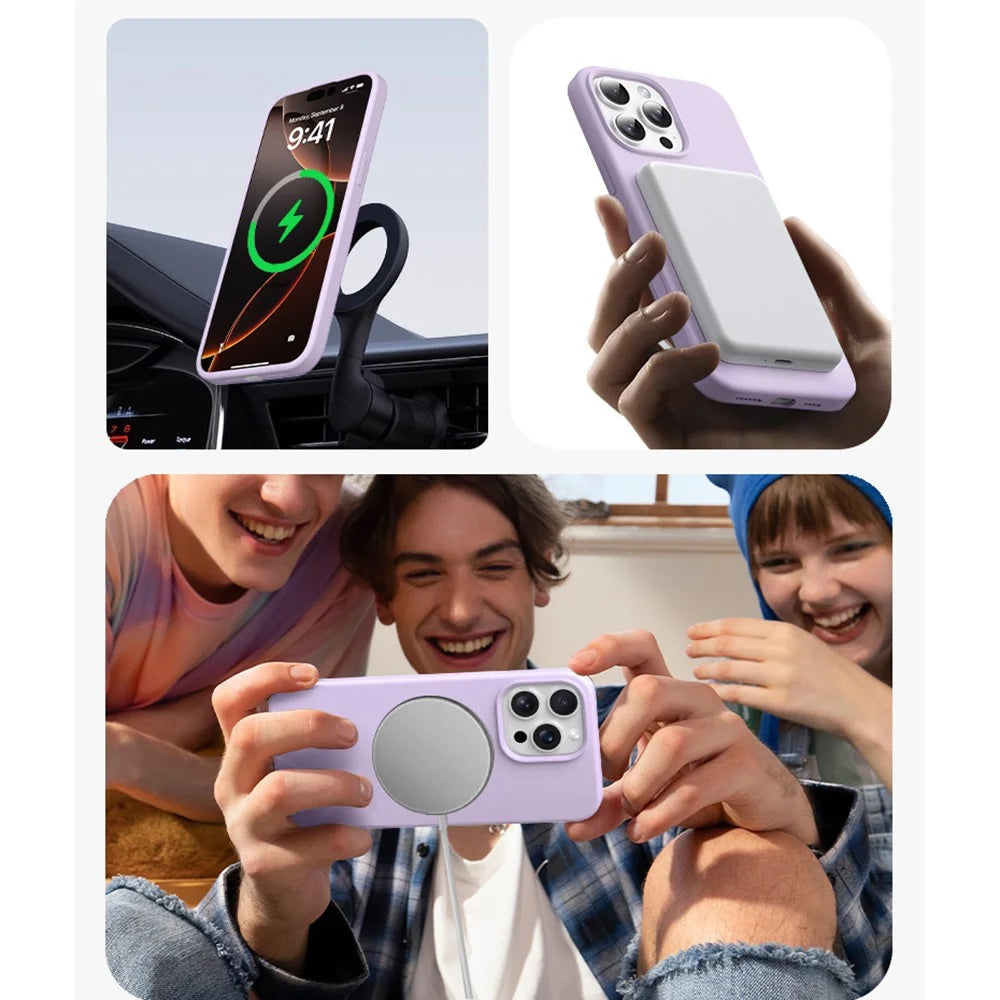For iPhone 16 Case Rotating Kickstand Liquid Silicone + PC Phone Cover with Camera Touch Control Button - Light Purple - 6