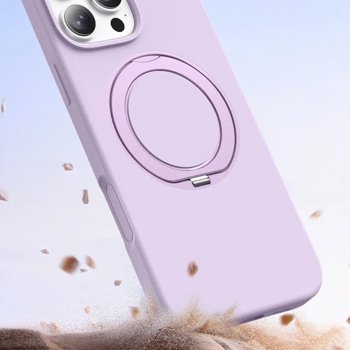 For iPhone 15 Case Rotating Kickstand Liquid Silicone + PC Phone Cover - Light Purple - 2