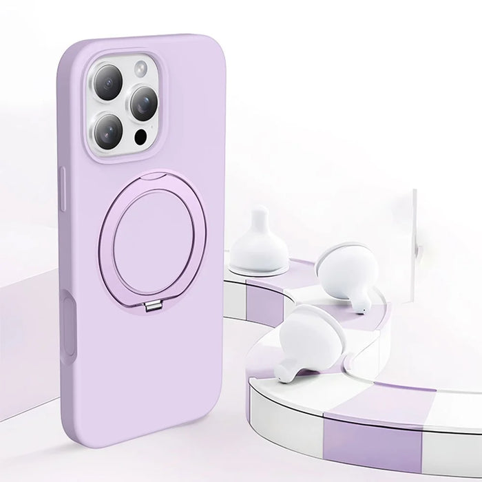 For iPhone 15 Case Rotating Kickstand Liquid Silicone + PC Phone Cover - Light Purple - 3