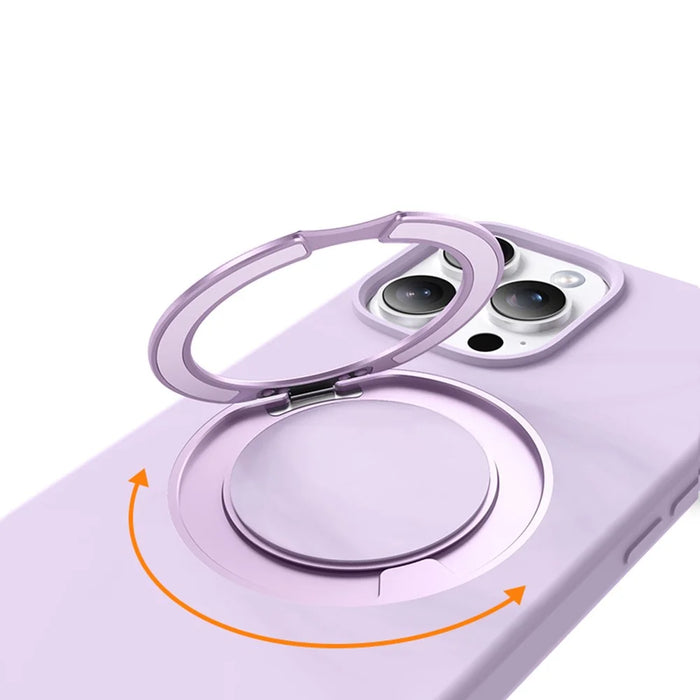 For iPhone 15 Case Rotating Kickstand Liquid Silicone + PC Phone Cover - Light Purple - 6