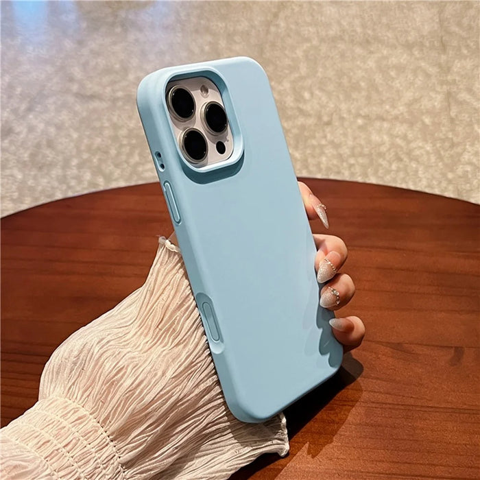 For iPhone 16 Pro Max Case Soft Microfiber Lining Liquid Silicone + PC Phone Cover - Ice Blue - 3