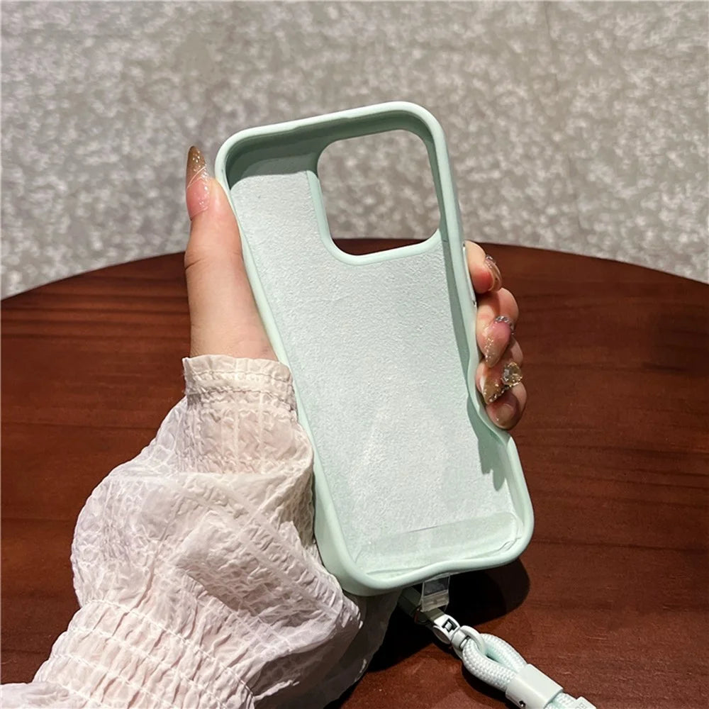For iPhone 16 Pro Max Case Soft Microfiber Lining Liquid Silicone + PC Phone Cover with Wrist Strap - Light Green - 4