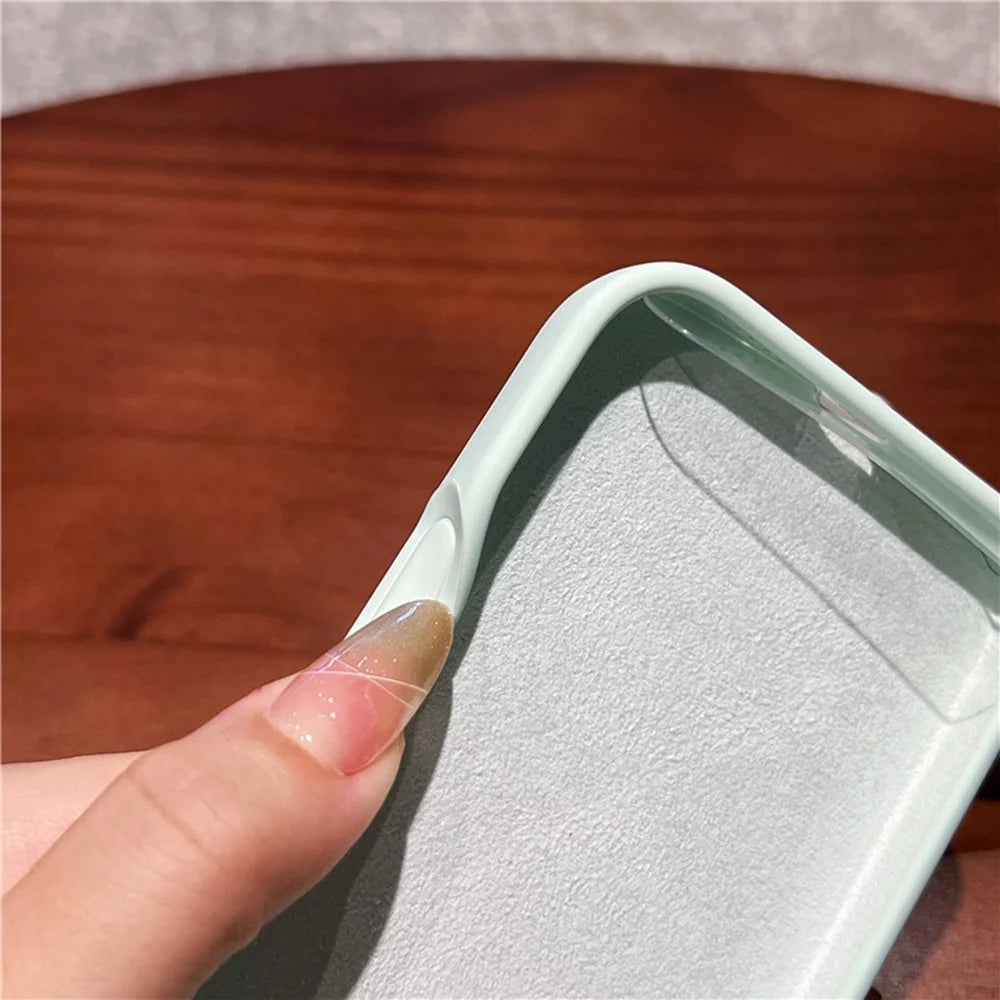 For iPhone 16 Pro Max Case Soft Microfiber Lining Liquid Silicone + PC Phone Cover with Wrist Strap - Light Green - 5