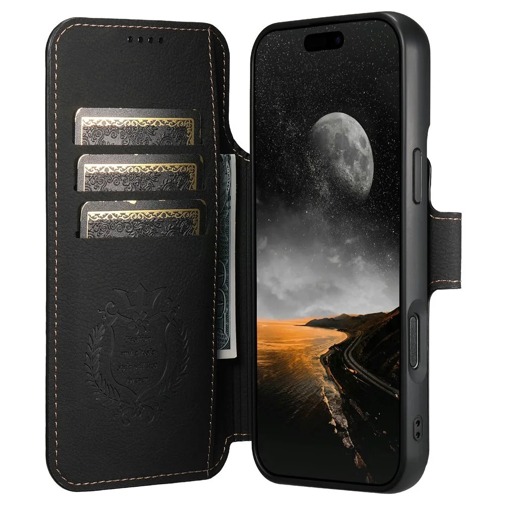 SUTENI Q-05 For iPhone Air Case Detachable Wallet Stand Litchi Texture Leather Flip Phone Cover - Black - 2