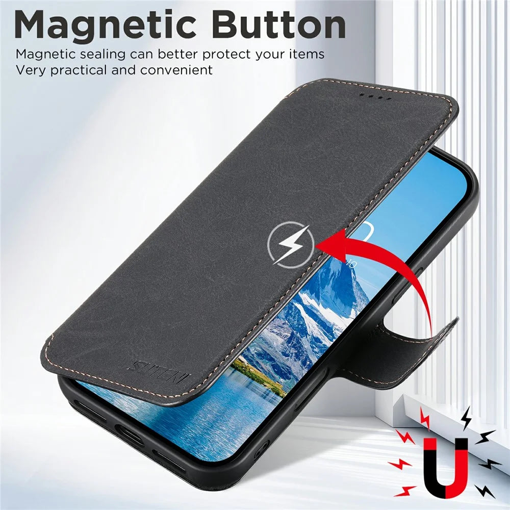 SUTENI Q-05 For iPhone Air Case Detachable Wallet Stand Litchi Texture Leather Flip Phone Cover - Black - 6