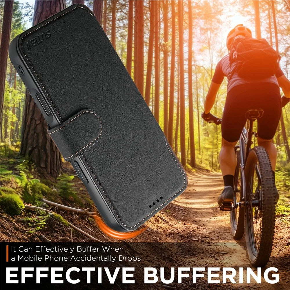 SUTENI Q-05 For iPhone Air Case Detachable Wallet Stand Litchi Texture Leather Flip Phone Cover - Black - 7