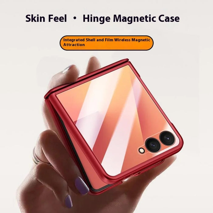 For Samsung Galaxy Z Flip7 5G Case Hard PC Hinge Protection Phone Cover with Rear Small Screen Protector - Red - 2