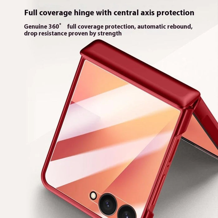 For Samsung Galaxy Z Flip7 5G Case Hard PC Hinge Protection Phone Cover with Rear Small Screen Protector - Red - 3