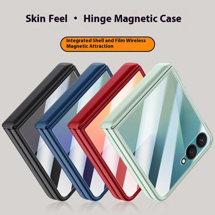 For Samsung Galaxy Z Flip7 5G Case Hard PC Hinge Protection Phone Cover with Rear Small Screen Protector - Red - 5