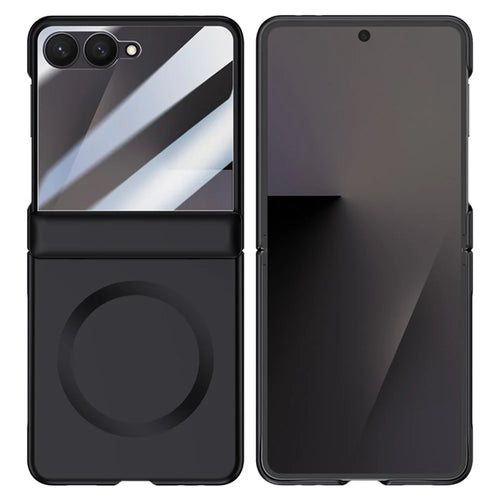 For Samsung Galaxy Z Flip7 5G Magnetic Case Hard PC Phone Cover with Rear Small Screen Protector - Black - 1