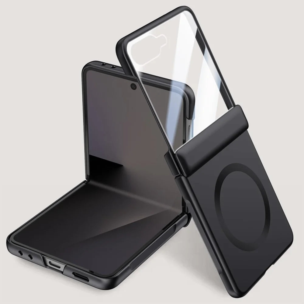 For Samsung Galaxy Z Flip7 5G Magnetic Case Hard PC Phone Cover with Rear Small Screen Protector - Black - 2