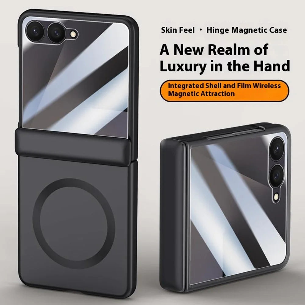 For Samsung Galaxy Z Flip7 5G Magnetic Case Hard PC Phone Cover with Rear Small Screen Protector - Black - 3