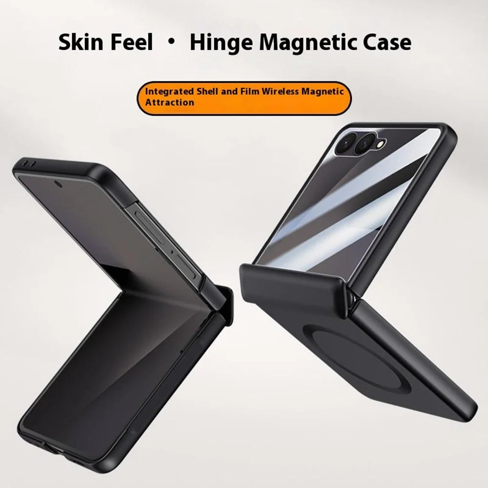For Samsung Galaxy Z Flip7 5G Magnetic Case Hard PC Phone Cover with Rear Small Screen Protector - Black - 4