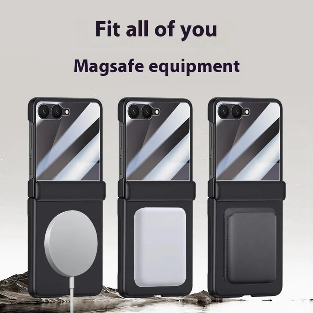 For Samsung Galaxy Z Flip7 5G Magnetic Case Hard PC Phone Cover with Rear Small Screen Protector - Black - 5