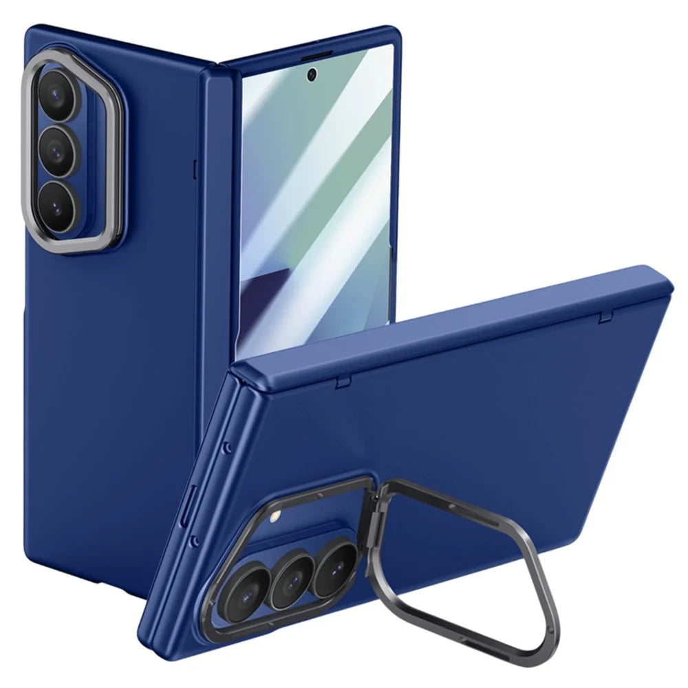 For Samsung Galaxy Z Fold7 5G Case Kickstand Hard PC Phone Cover with HD Tempered Glass Film - Blue - 1