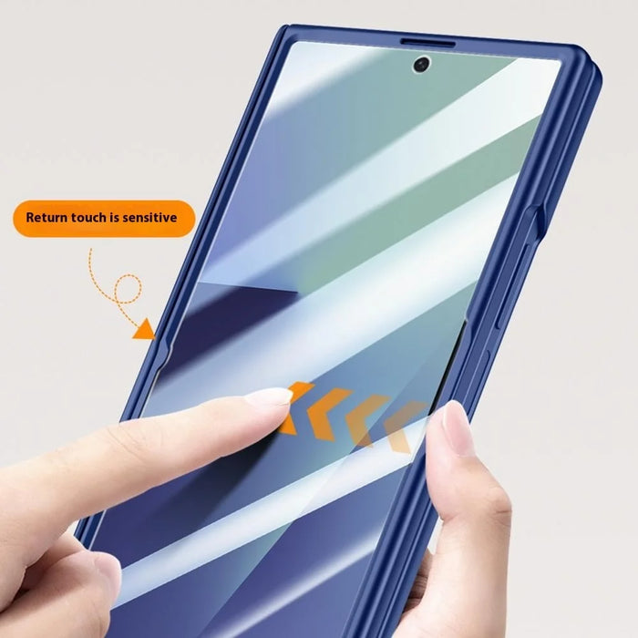 For Samsung Galaxy Z Fold7 5G Case Kickstand Hard PC Phone Cover with HD Tempered Glass Film - Blue - 2